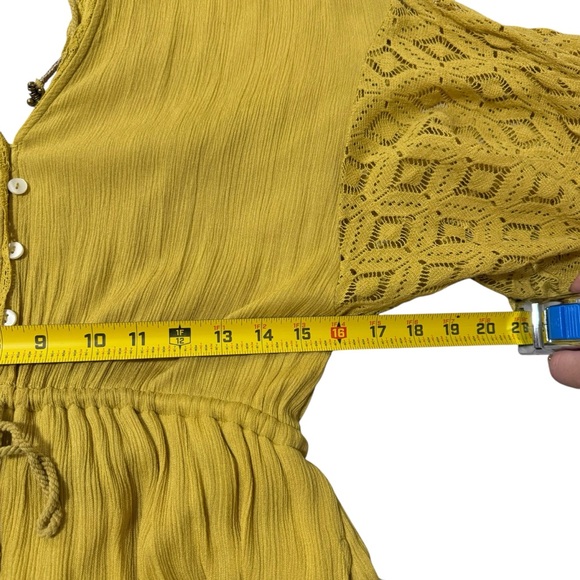 Free People Angela Yellow Boho Jumpsuit with Bell and Lace Detail Size Medium - Picture 10 of 13